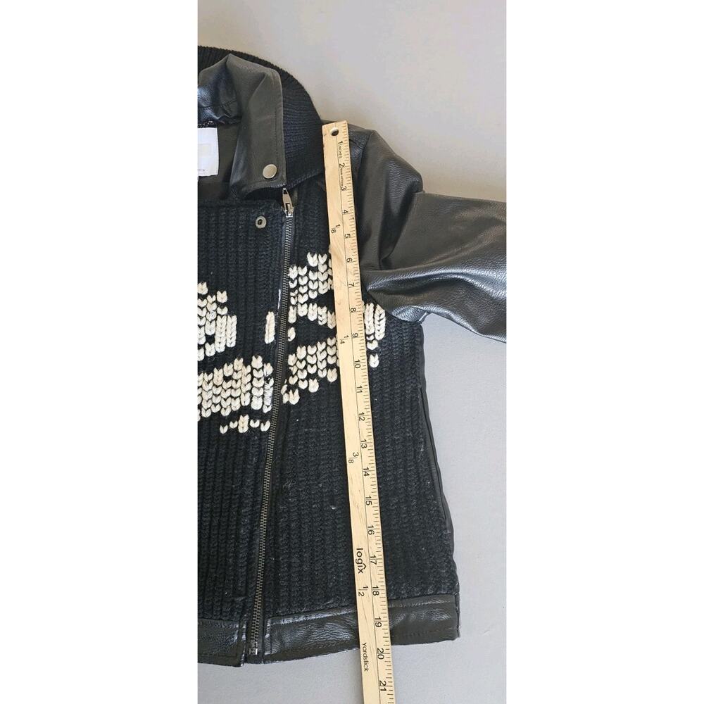 Anthropologie Motorcycle Biker Jacket Vegan Leather Knit Sweater Front Black M - Picture 5 of 7